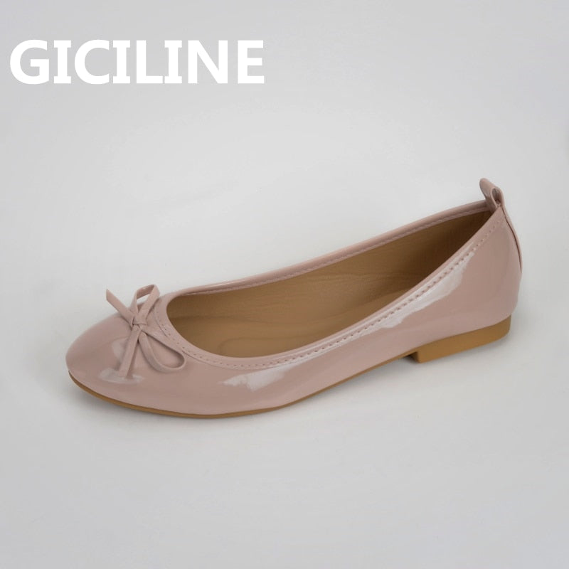 Ballet Patent Leather Bowknot Flat Ladies Shoes