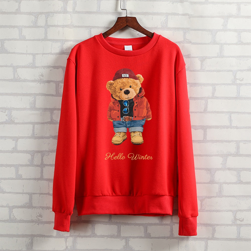 Teddy Bear "Hello Winter Letter" Printed Unisex Crewneck Sweatshirt Heavy Blend Crew Neck Sweatshirt