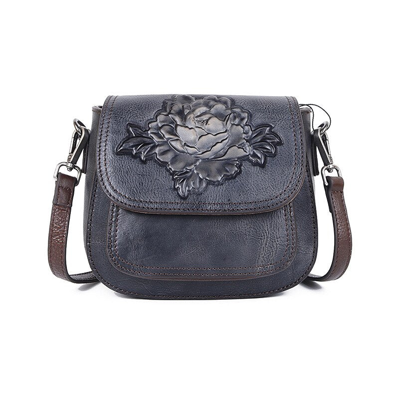 Small Embossed Women Genuine Leather Floral Purse