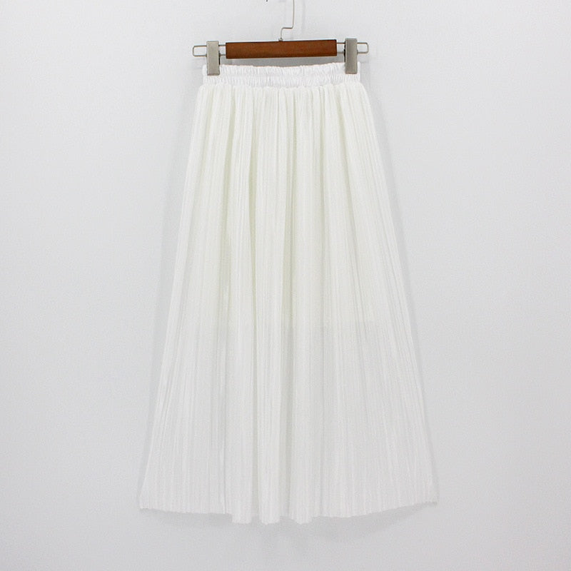 Satin Loose Pleated Solid Color High Waisted Maxi Skirt