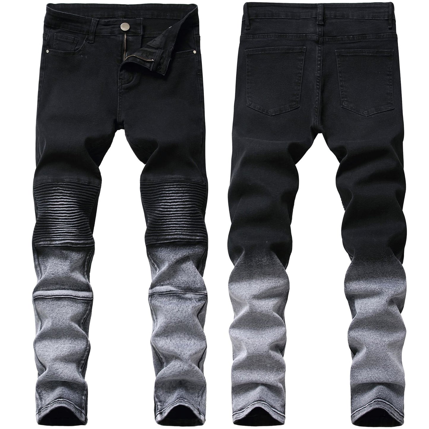 Men's Colorblock Ombre Color Contrast Slim Stretch Black Jeans