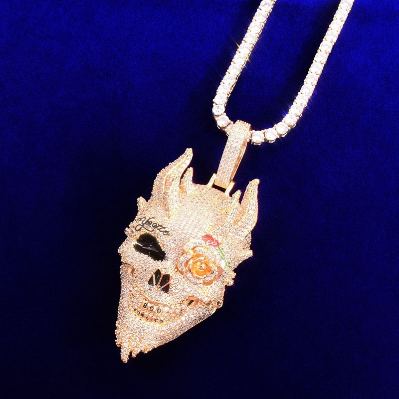 Skull Pendant Cubic Zirconia Plated Hip Hop Necklace Chain