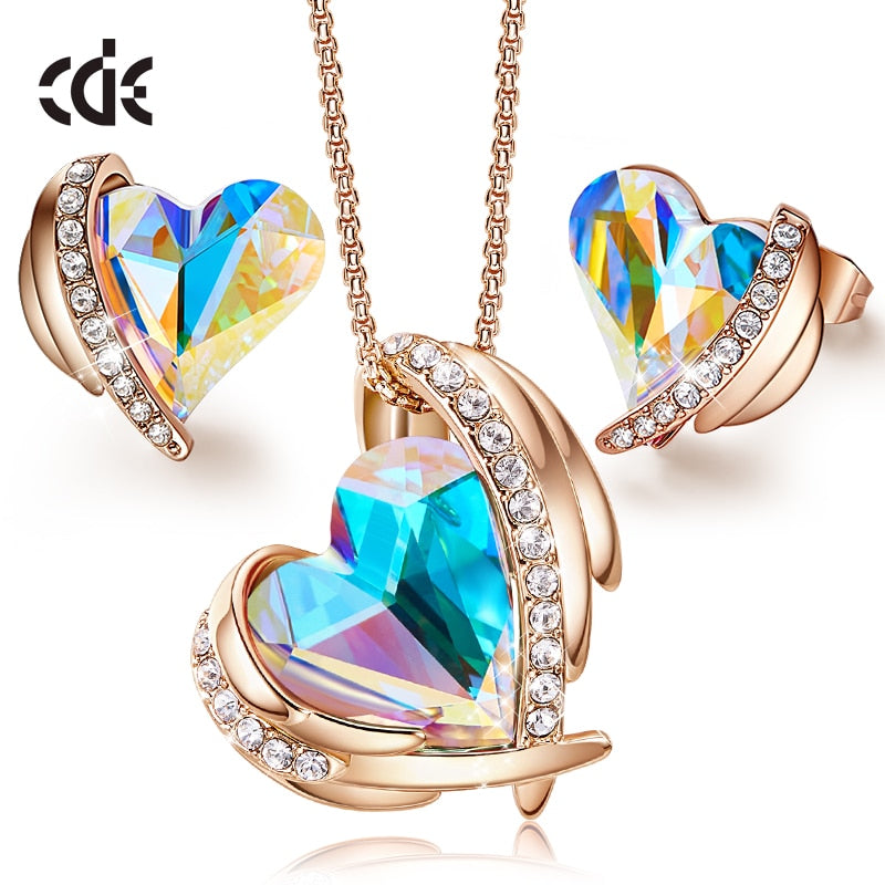 Embellished Crystal Heart Necklaces & Earrings Gift Sets