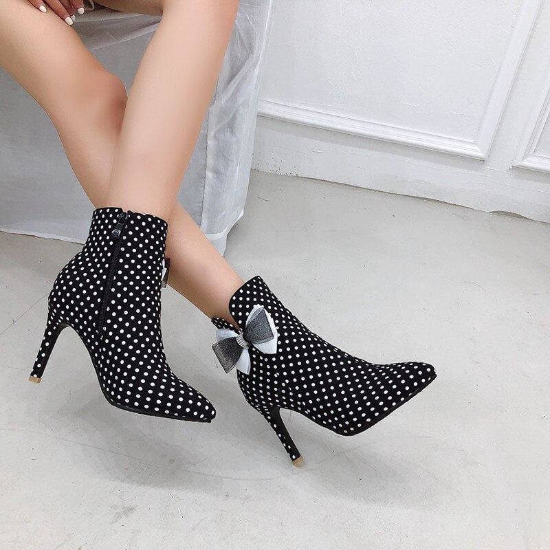 Lolita Bow Polka Dot Ankle Boots