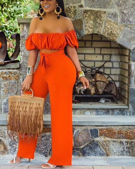 Bohemian Off Shoulder Cut-Out Wide Leg Jumpsuit