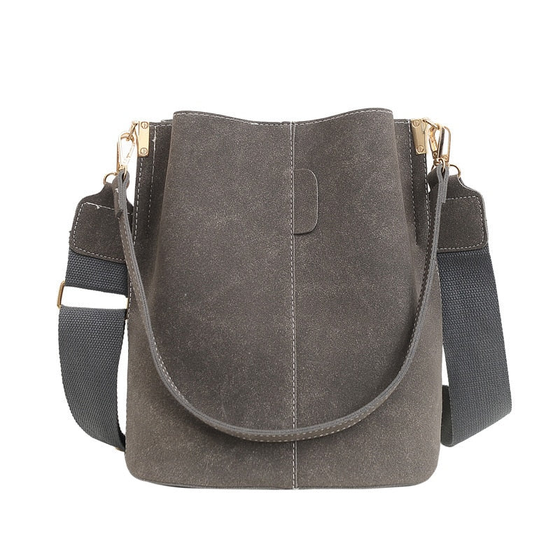 Nubuck Leather Shoulder Crossbody Bucket Bag Purse