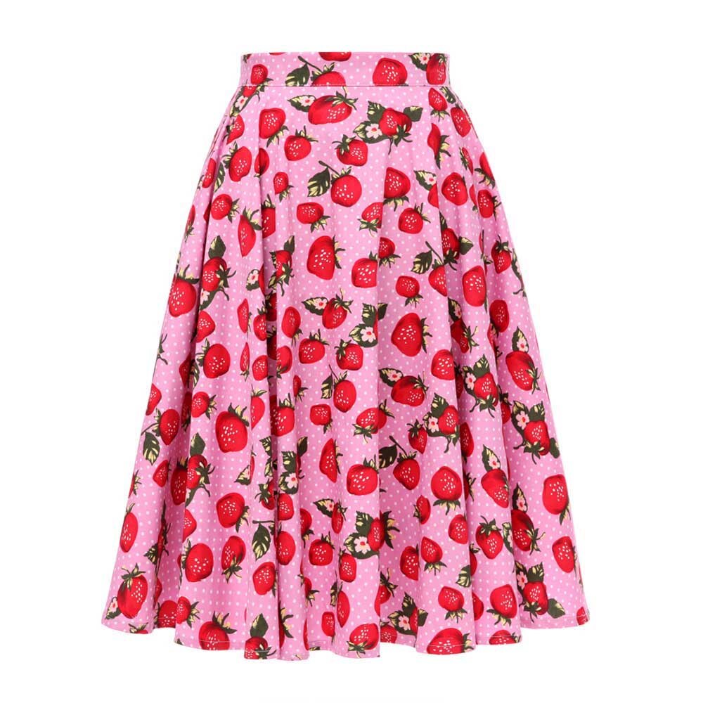 High Waist Skirt Cotton Womens Polka Dot Floral Print Swing Skirts