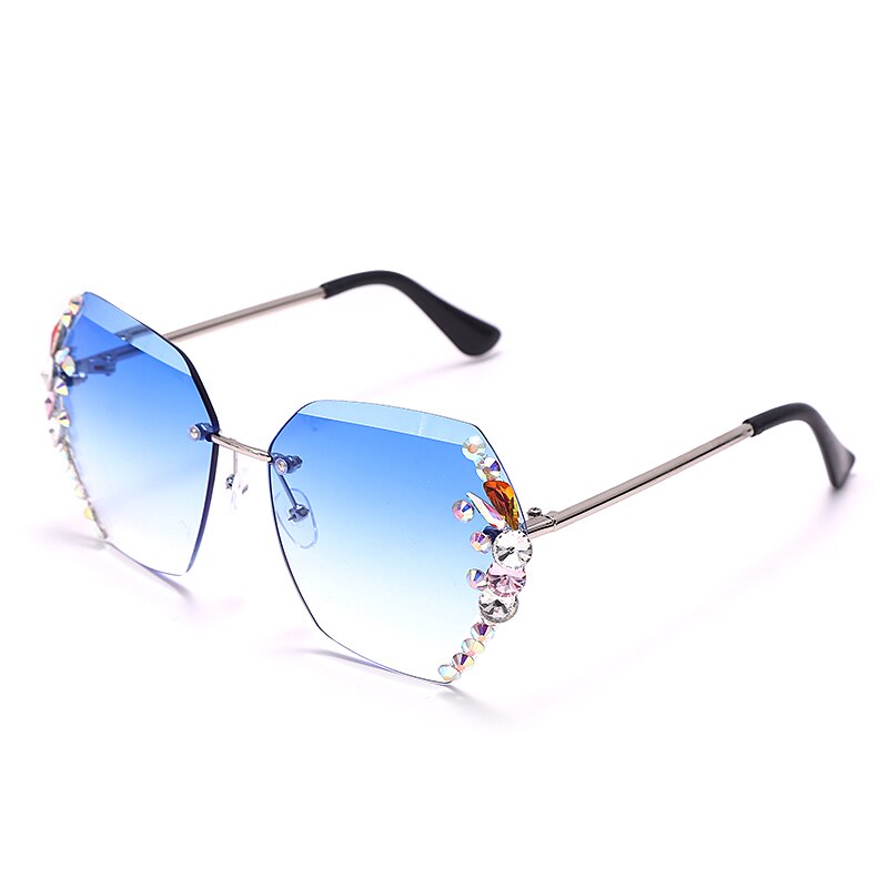 Bling Rhinestone Sun Glasses Women's Rimless Shades UV400