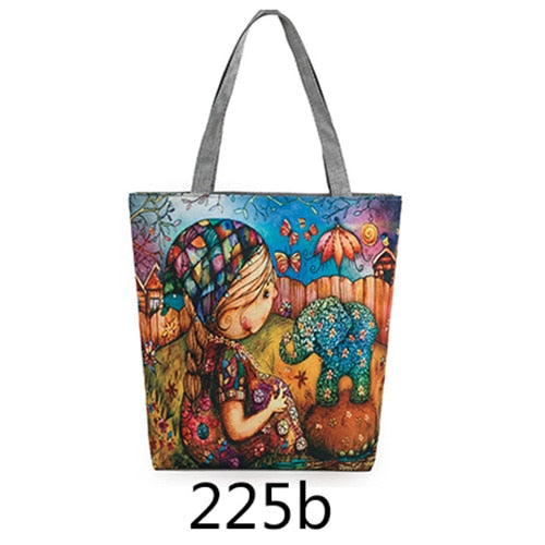 Floral Print Women Shoulder Canvas Shopping Tote Bag