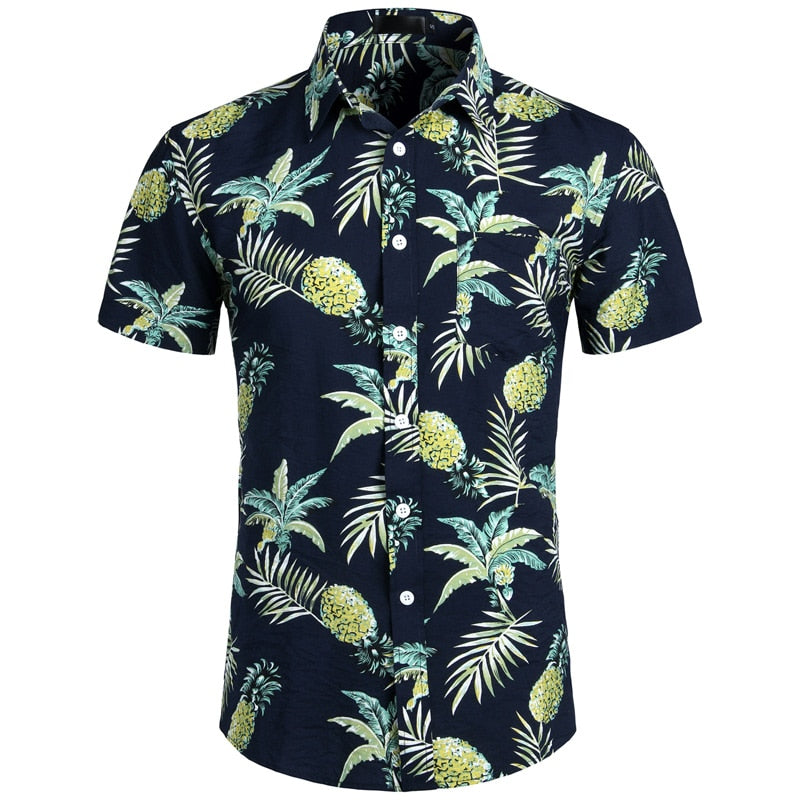 Men's Hawaiian Tropical Pink Floral Beach Short Sleeve Shirt