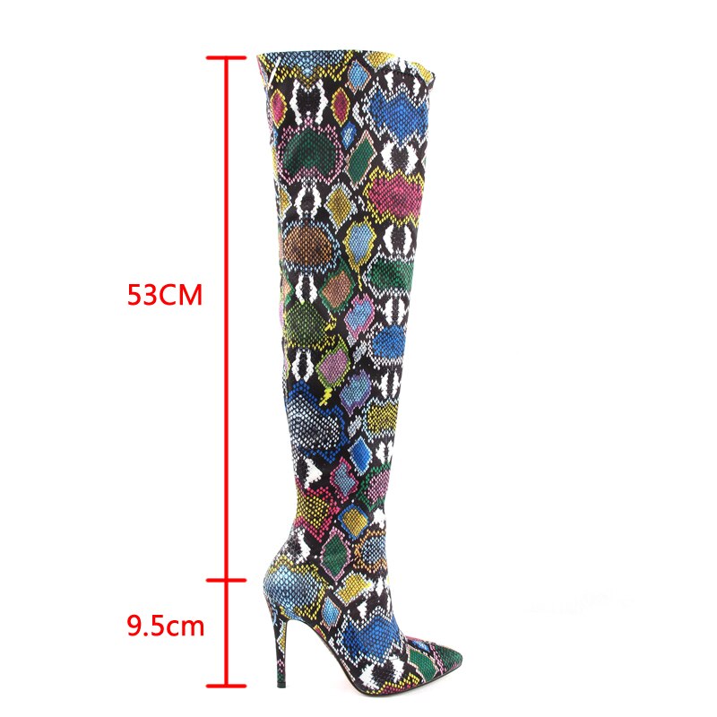 Multicolored Snake Print Over-The-Knee Boots Sexy Thin High Stretch Ladies Boots