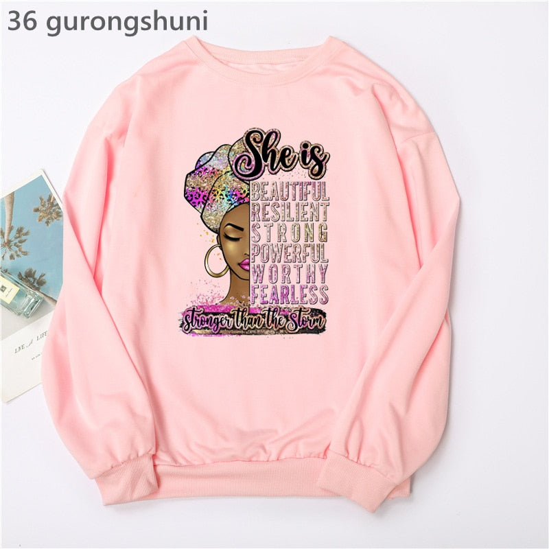 Black Woman Graphic Print Hoodie Sweatshirts