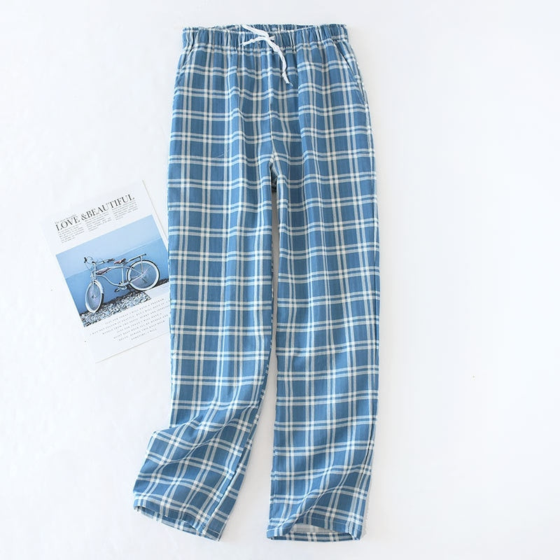 Men's & Women's Plaid Gauze Crepe Knitted Pajama Sleepwear Pants