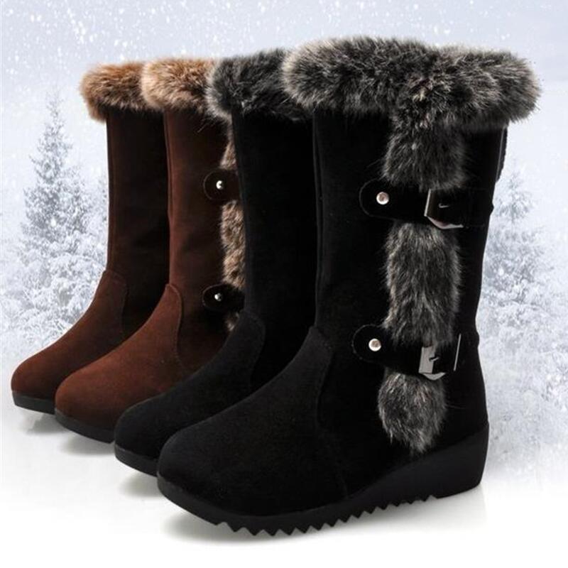 Faux Fur Mid-Calf Round Toe Flat Snowboots