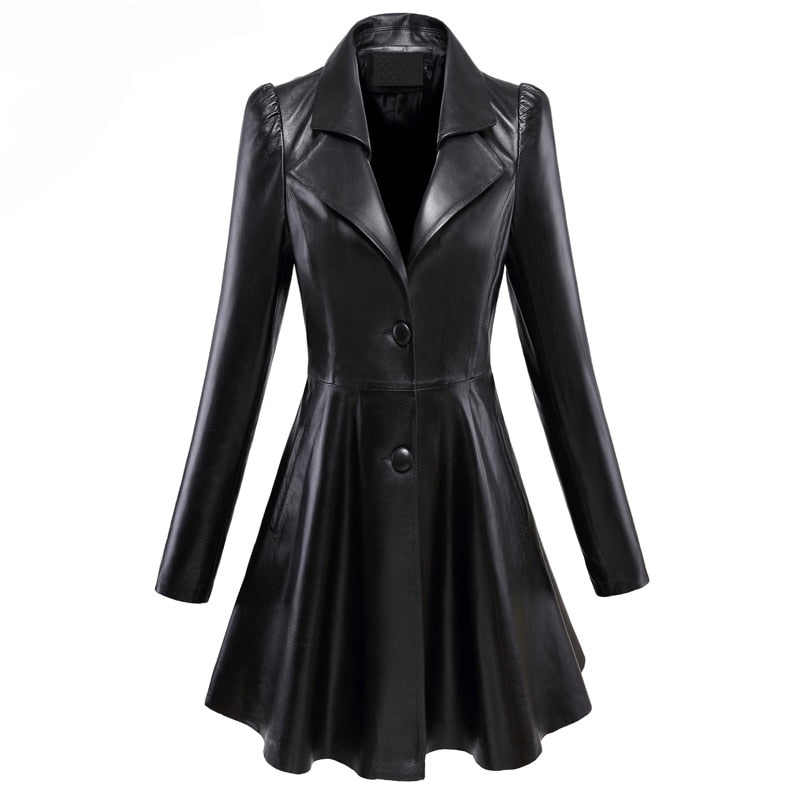 Notched Lapel PU Leather Puff Sleeve Skirted Blazer Style 3/4 Length Coat to 7X Plus