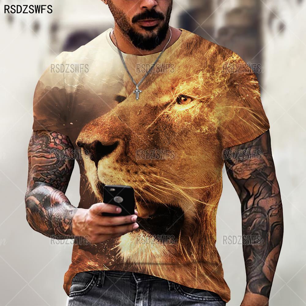 Lion Design O-Neck Short Sleeve Oversized T-Shirt