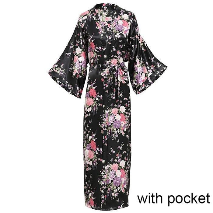 Silky Satin Women's Kimono Bath Robes w/ Pockets