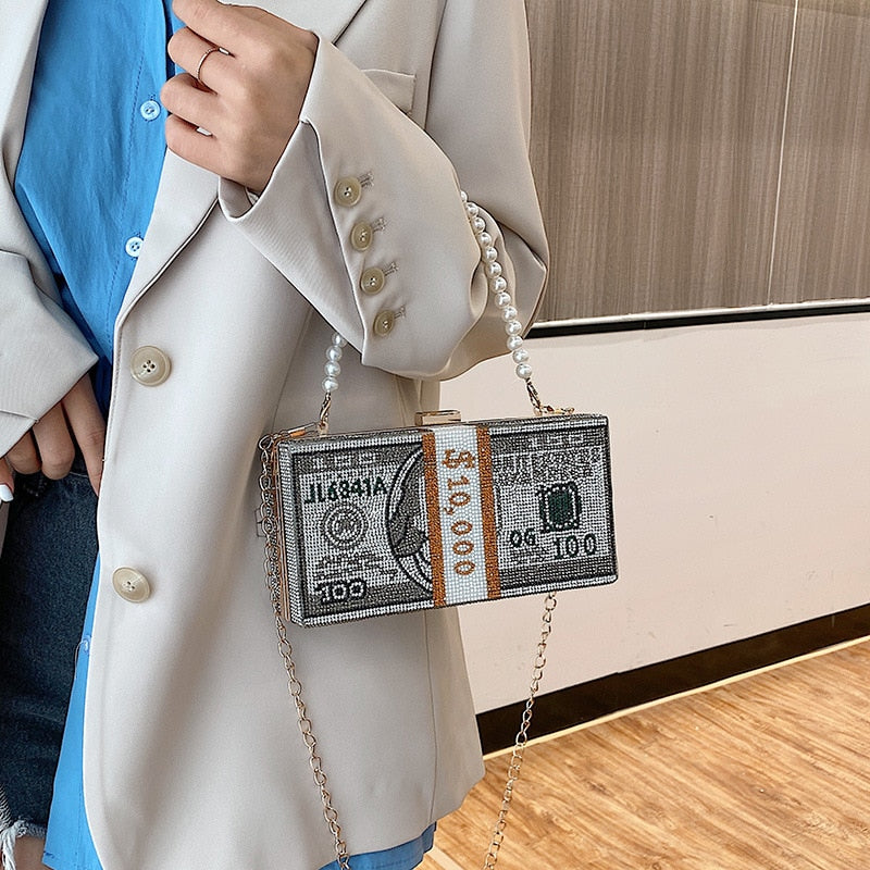 Stack of Cash Women Diamond Money Purse