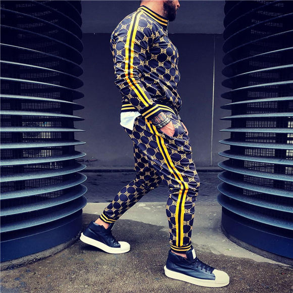 Men's Plaid/Geometric O-Neck Printed Zipper Jacket Tracksuits