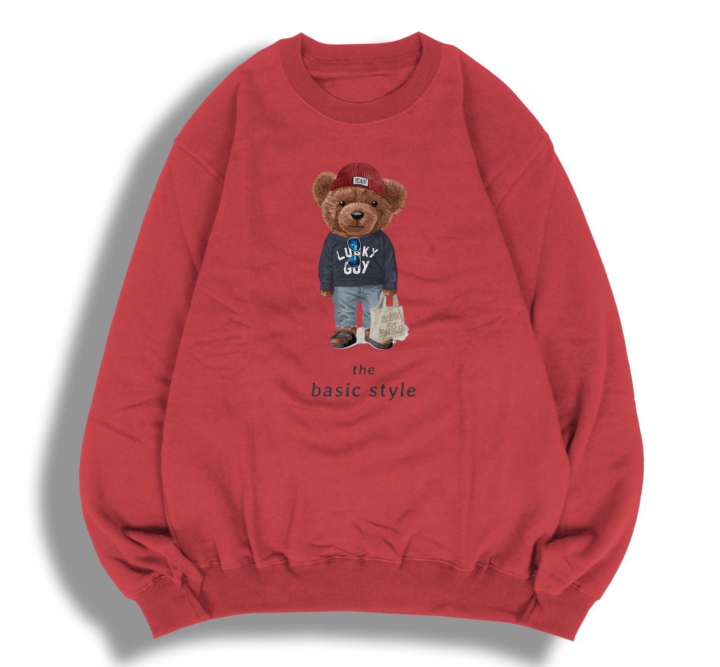 Teddy Bear "The Basic Style" Letter Printed Ladies Crewneck Sweatshirt Long Sleeve