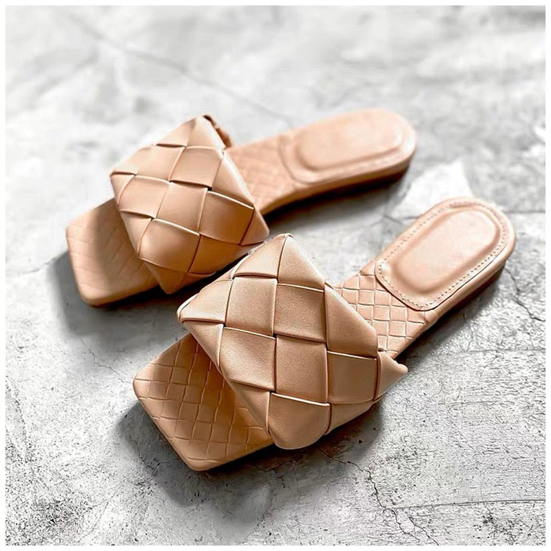 Weaved PU Leather Flat Sandals