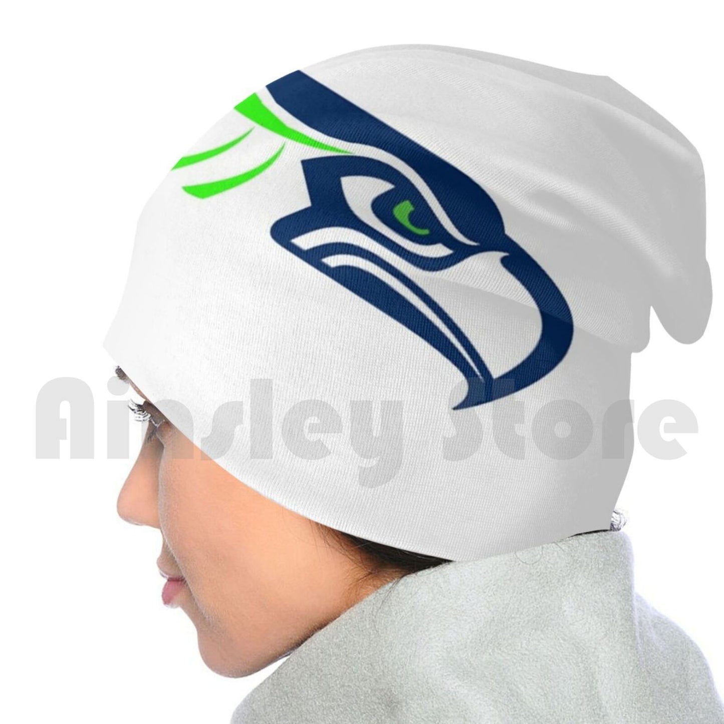 Seahawks Face Beanie Hedging Cap DIY Print Cushion Seahawks Seattle Football Wilmington College Green North Carolina