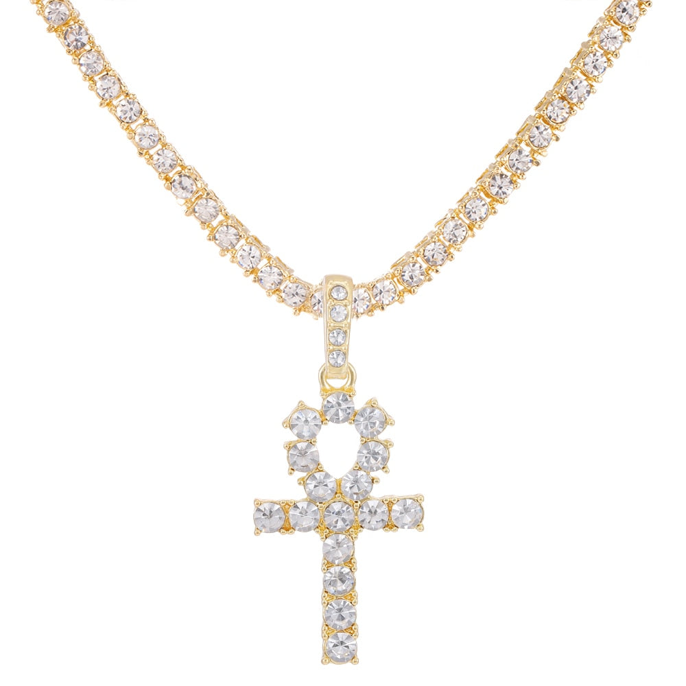 Iced Out Diamond Cross Pendant Necklaces-Gold or Silver Chain