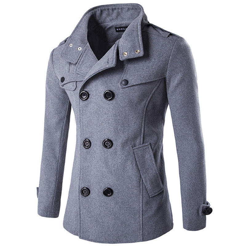 Men's British Style Double Breasted Trench Pea Coat