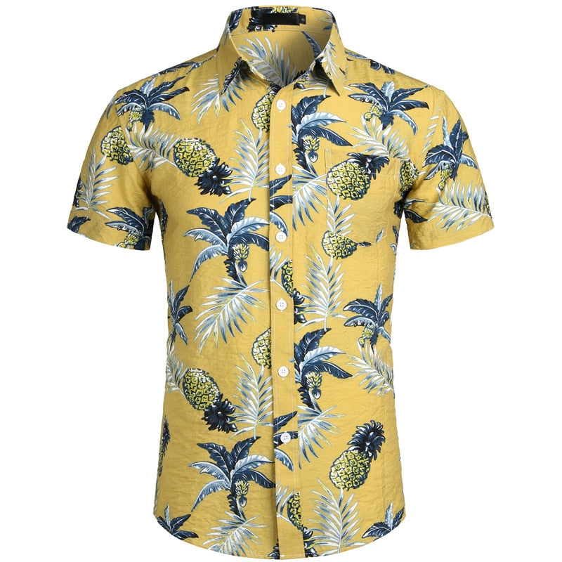 Men's Hawaiian Tropical Pink Floral Beach Short Sleeve Shirt