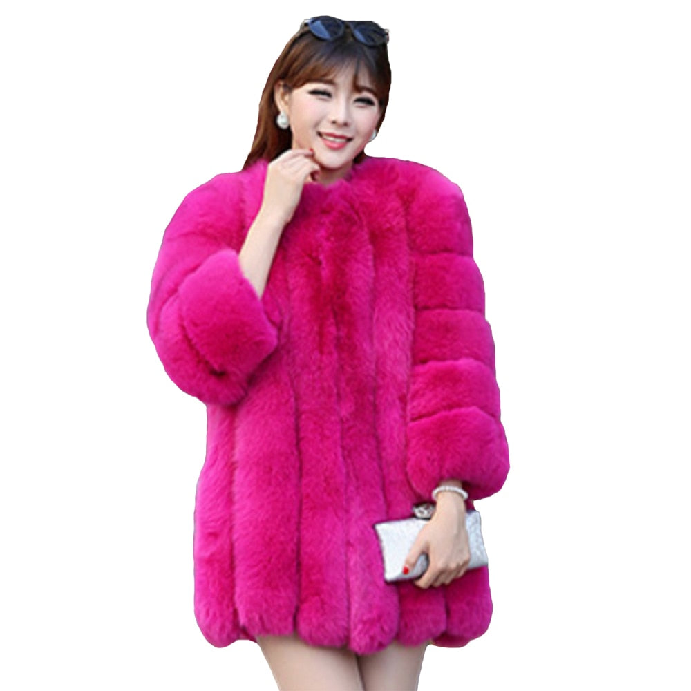 Faux Fur Long Ladies Winter Coat Plus to 4X