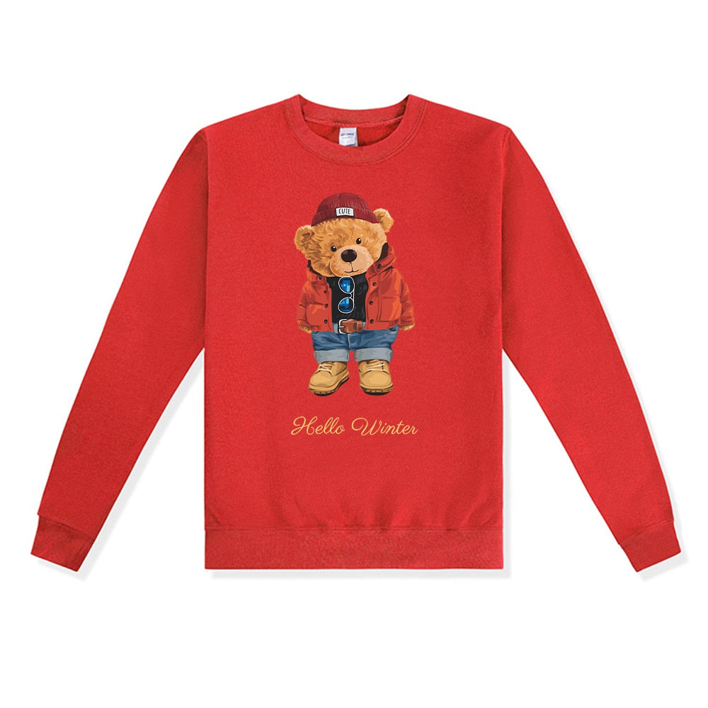 Teddy Bear "Hello Winter Letter" Printed Unisex Crewneck Sweatshirt Heavy Blend Crew Neck Sweatshirt