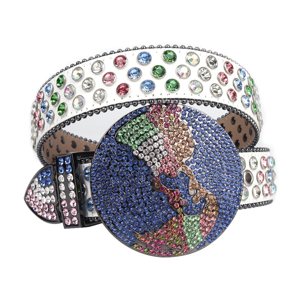 Crystal Rhinestone Unisex Globe Bling Studded Diamond Belt