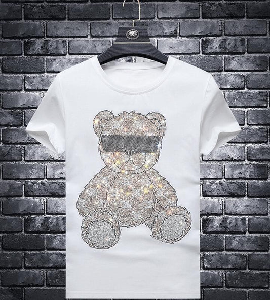 Men's Diamond Rhinestone Blindfolded Teddy Bear T-Shirt