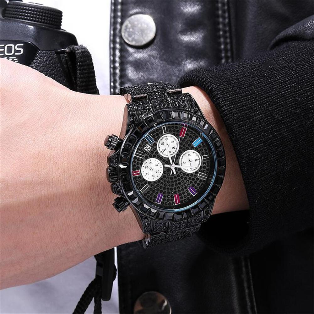 Rainbow Diamond  Iced Out Square Quartz Waterproof Men's Watch