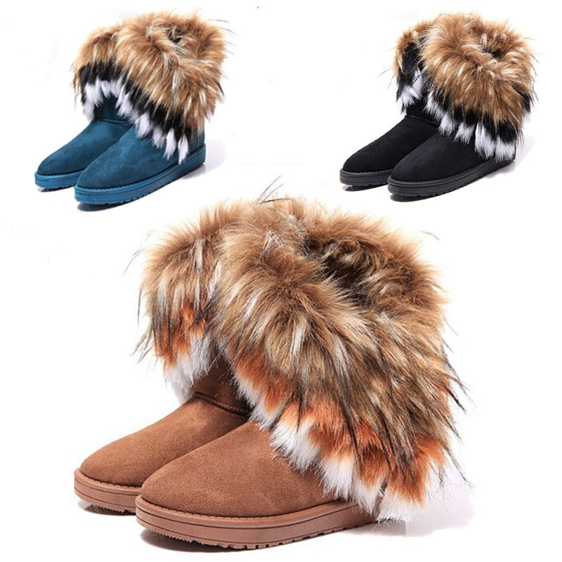 Fur Round Toe Flock Mocassin Snowboots