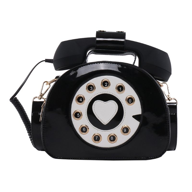 Women's Telephone Shaped Crossbody PU Leather Shoulder Satchel Purse