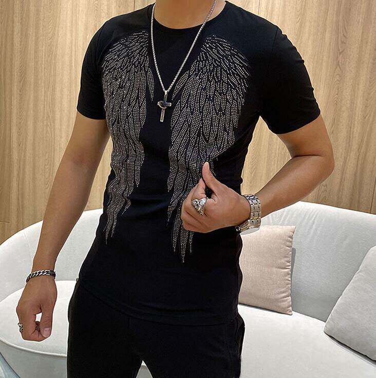 Men's Rhinestone Angel Wings Hot Drill T-Shirt