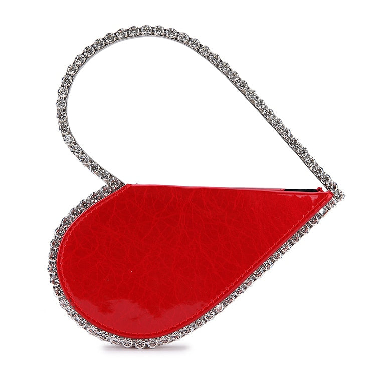 Heart Shaped Diamond Leather Evening Clutch Purse