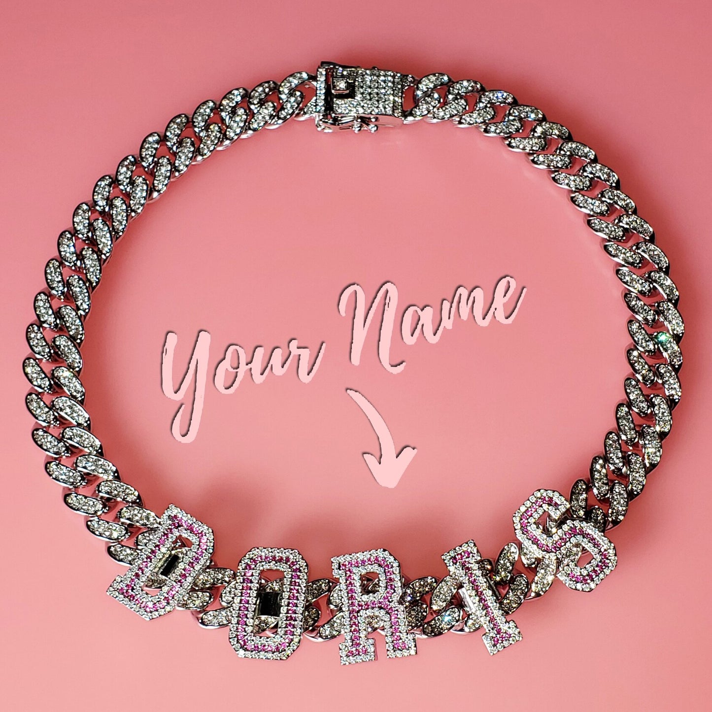 Iced Out Custom Letter Nameplate Choker Chain