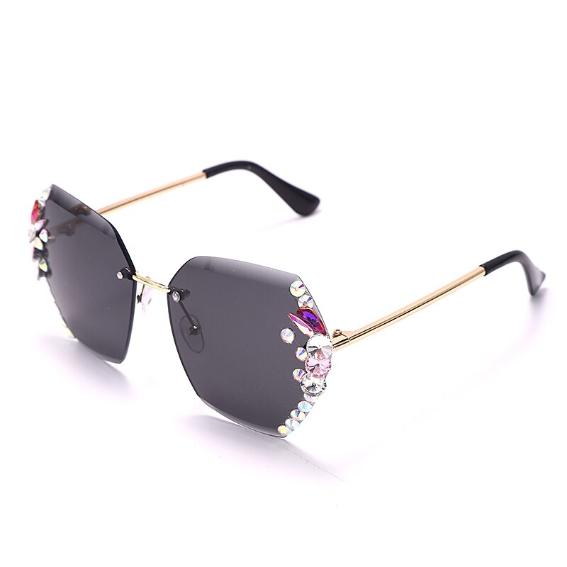 Bling Rhinestone Sun Glasses Women's Rimless Shades UV400