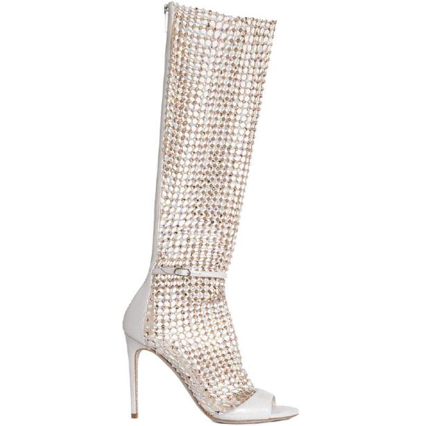 Gladiator Crystal Peep Toe Rhinestone Bling Mesh Ankle Boots