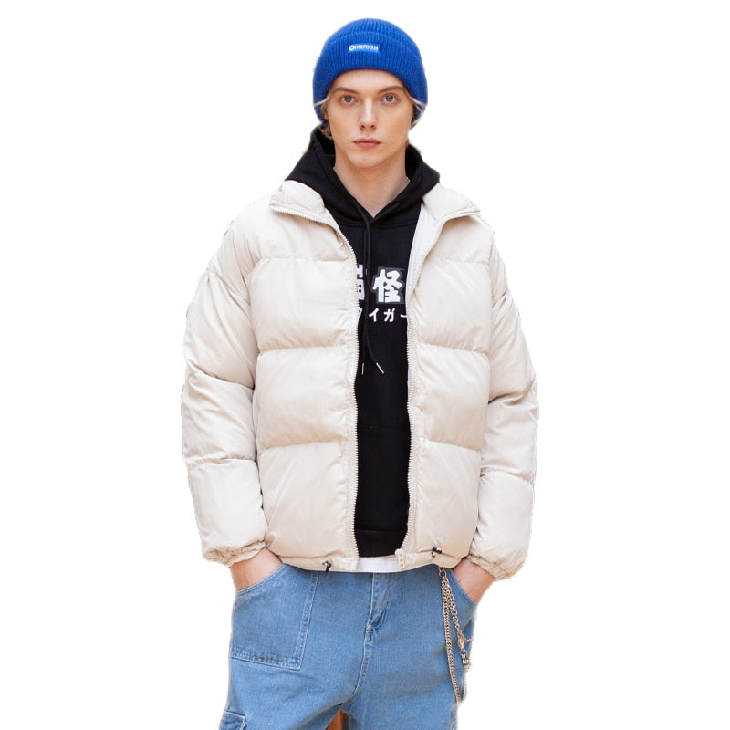 Solid Color Men's Bubble Puffer Down Hip-Hop Bomber Jacket