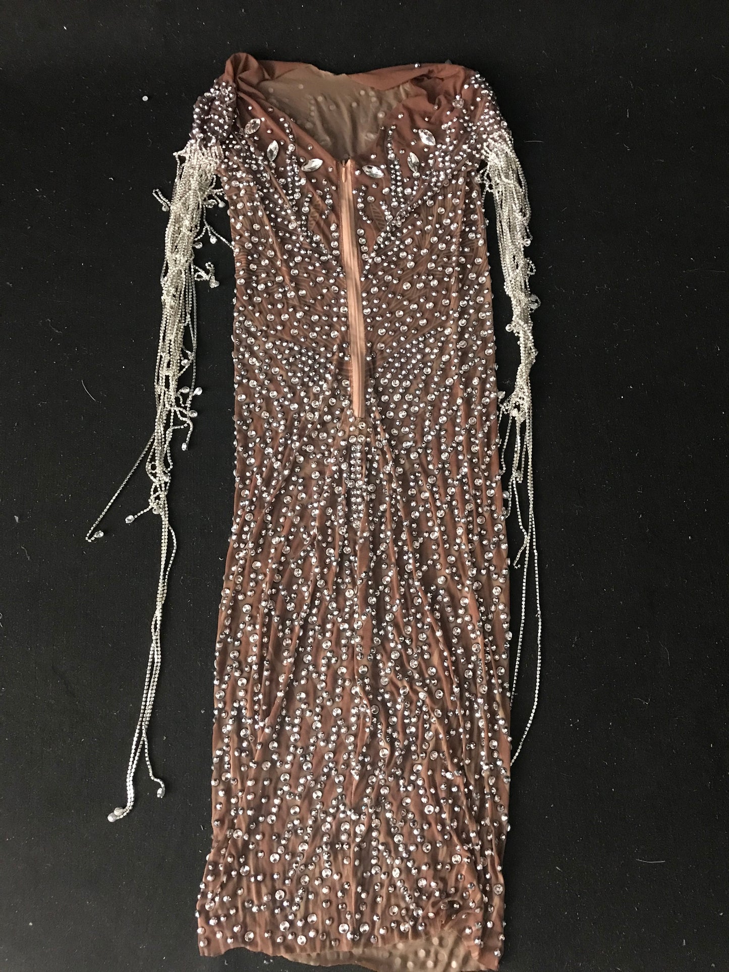 Crystal Chain Rhinestones Dress Party Costume Fringe Dress