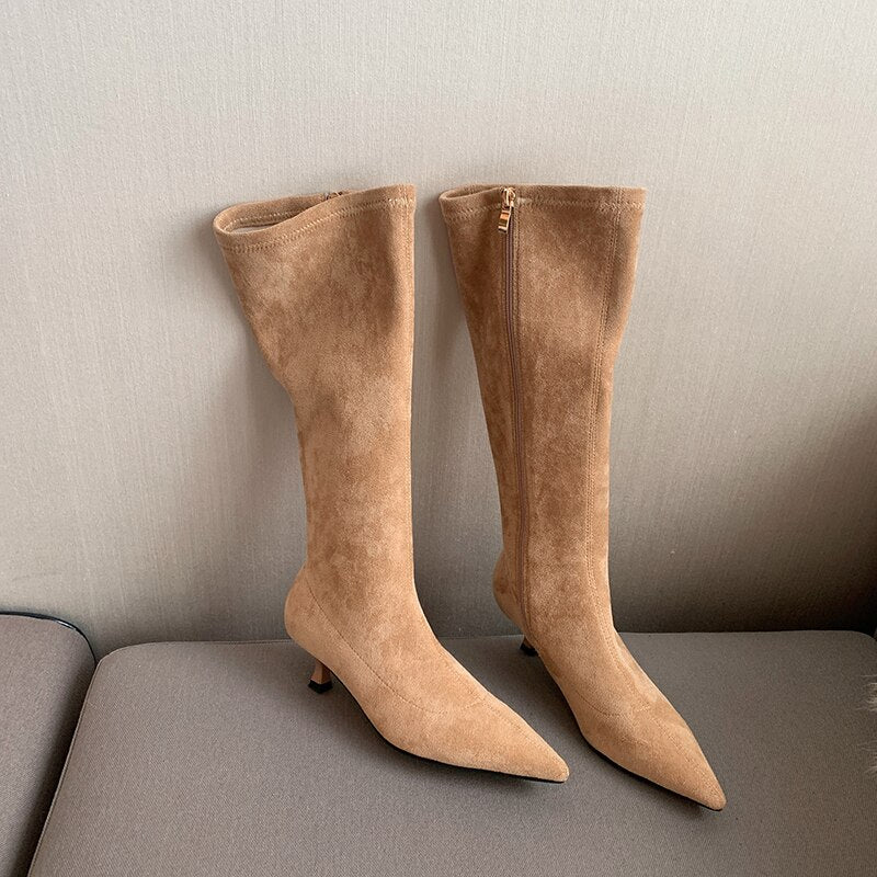 Knee High Stretch Zipper Pointed Toe Boots