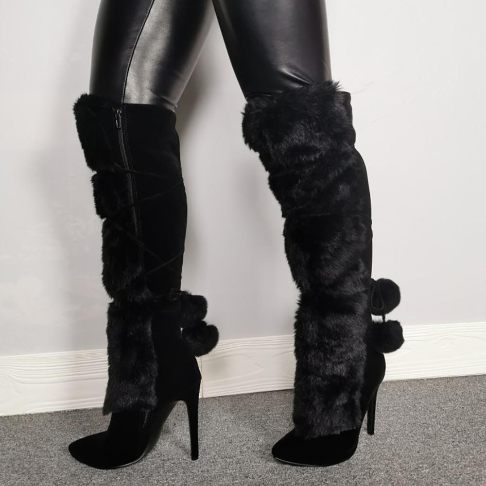 Faux Fur Handmade Ladies Knee High Heel Boots