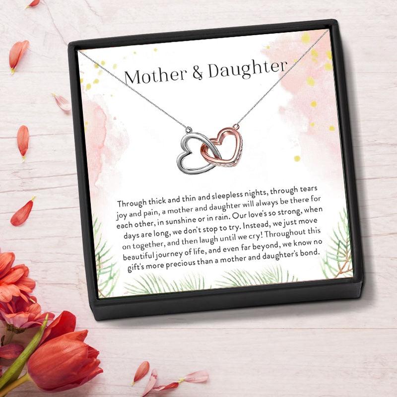 Mother Daughter Love Double Heart-shaped Connected Hollow Chain Necklace Gift