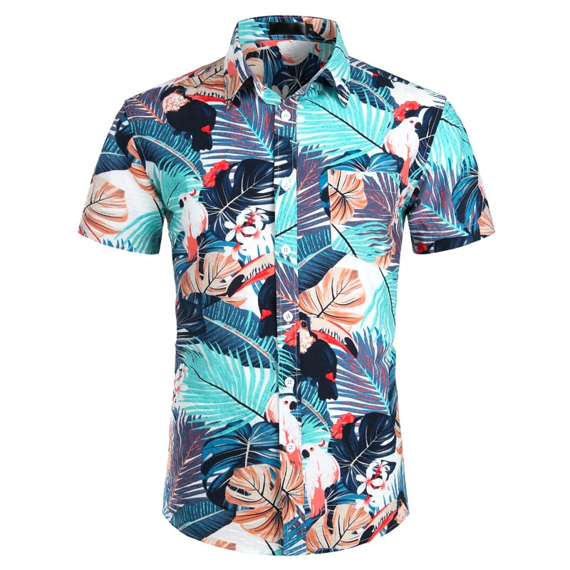 Men's Hawaiian Tropical Pink Floral Beach Short Sleeve Shirt