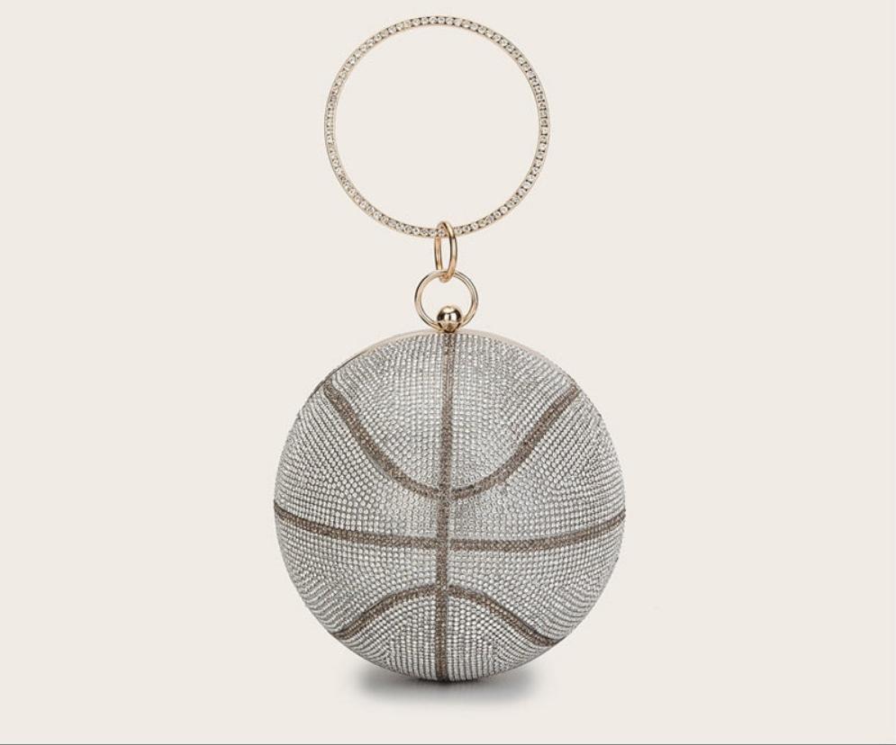 Crystal Round Metal Handle Basketball/Soccer Diamond Evening Clutch Purse