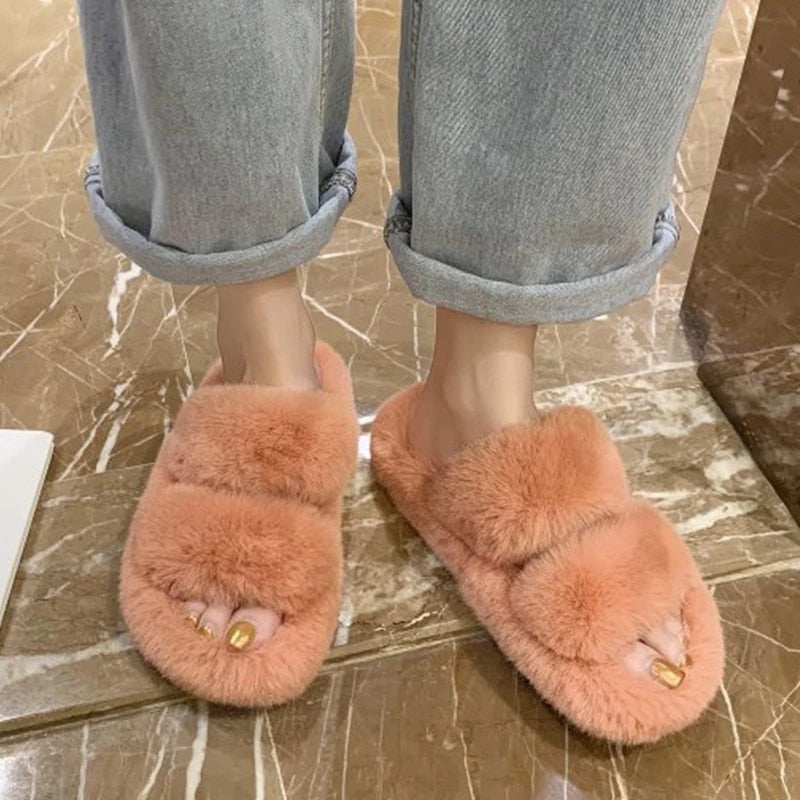 Women's Furry Open Toe Slides/Slippers