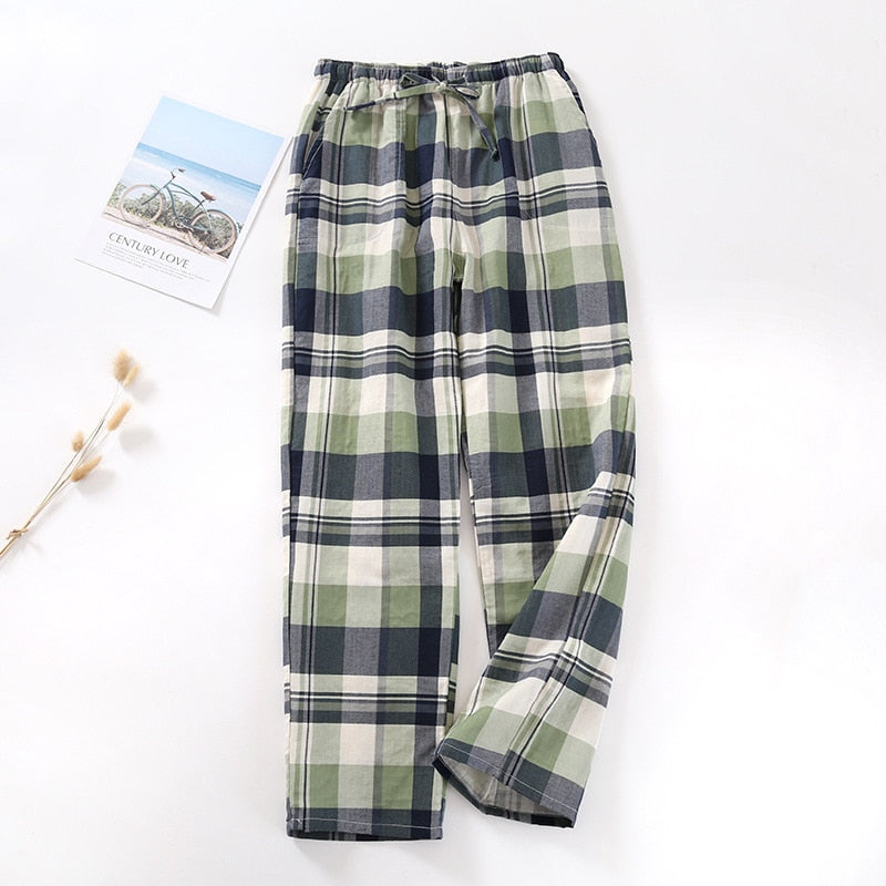 Men's & Women's Plaid Gauze Crepe Knitted Pajama Sleepwear Pants